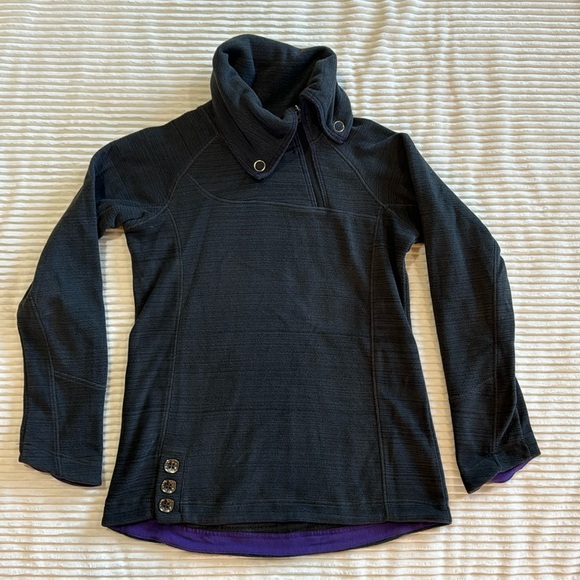 Avalanche Fleece Gray Purple Asymmetrical Funnel Neck Button Sweatshirt Small - Picture 1 of 14